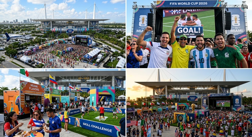FIFA World Cup 2026 in Miami — fans celebrating at the Hard Rock Stadium fan festival